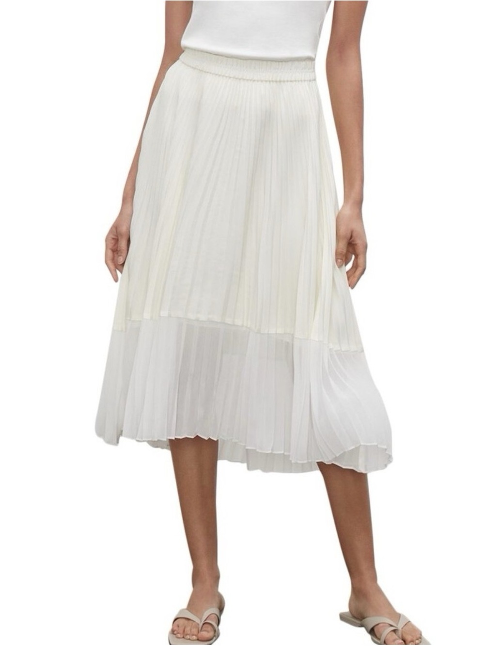 Club Monaco Two-Tone Pleated Midi Skirt in Cream and White